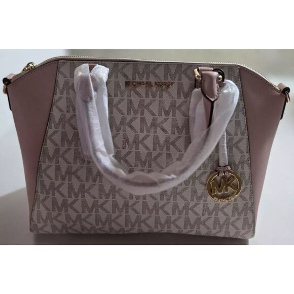 Michael Kors Ciara Large Top Zip Leather Satchel Handbag Vanilla Ballet Pink